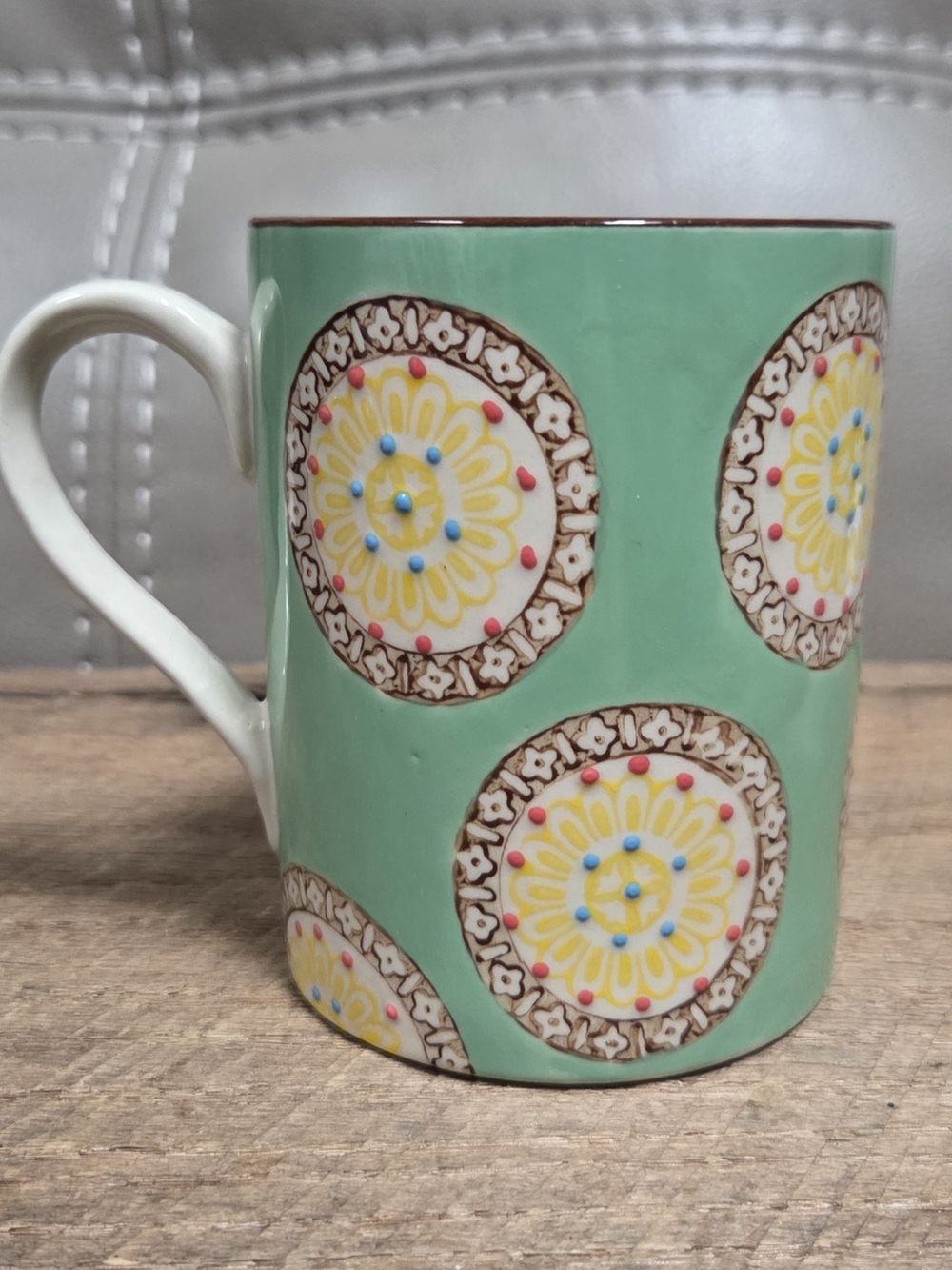 Nature's Home Green Mandala Coffee Mug w/ Raised Dot Pattern Boho Ceramic Cup 1S